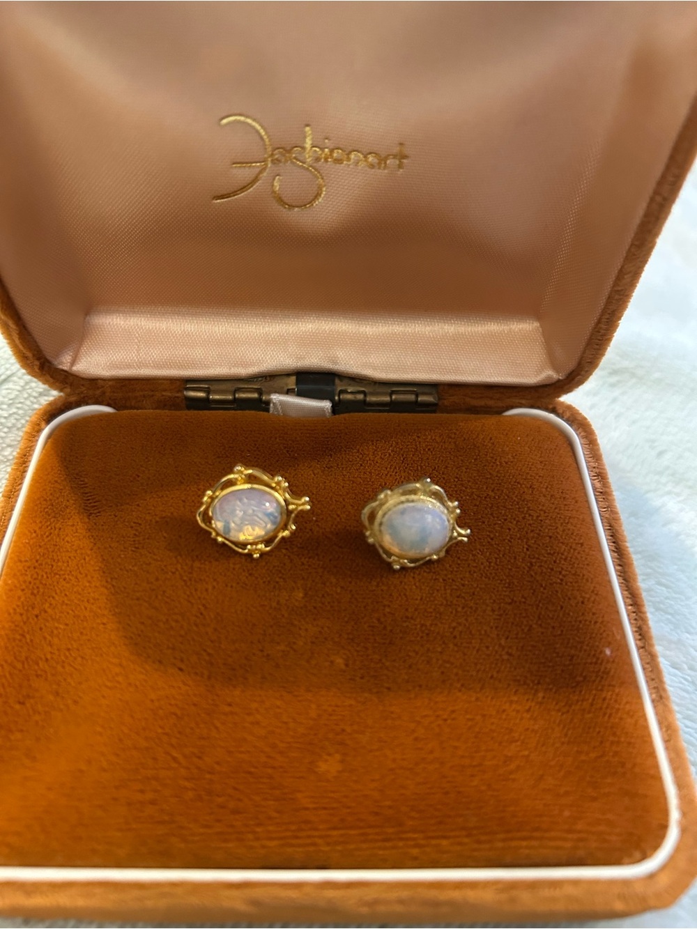 Gold Opal Stud Earrings by - White Opalescent